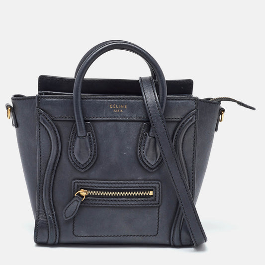 CELINE Black Leather Nano Luggage Tote