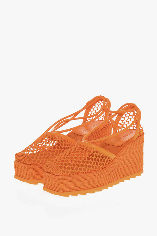 Bottega Veneta Meshed Wedged Lace-Up Espadrilles with Leather Trimmings 8 Orange