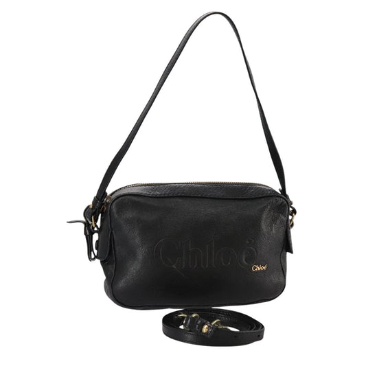 Chloe Shoulder Bag Leather Black Gold mr877