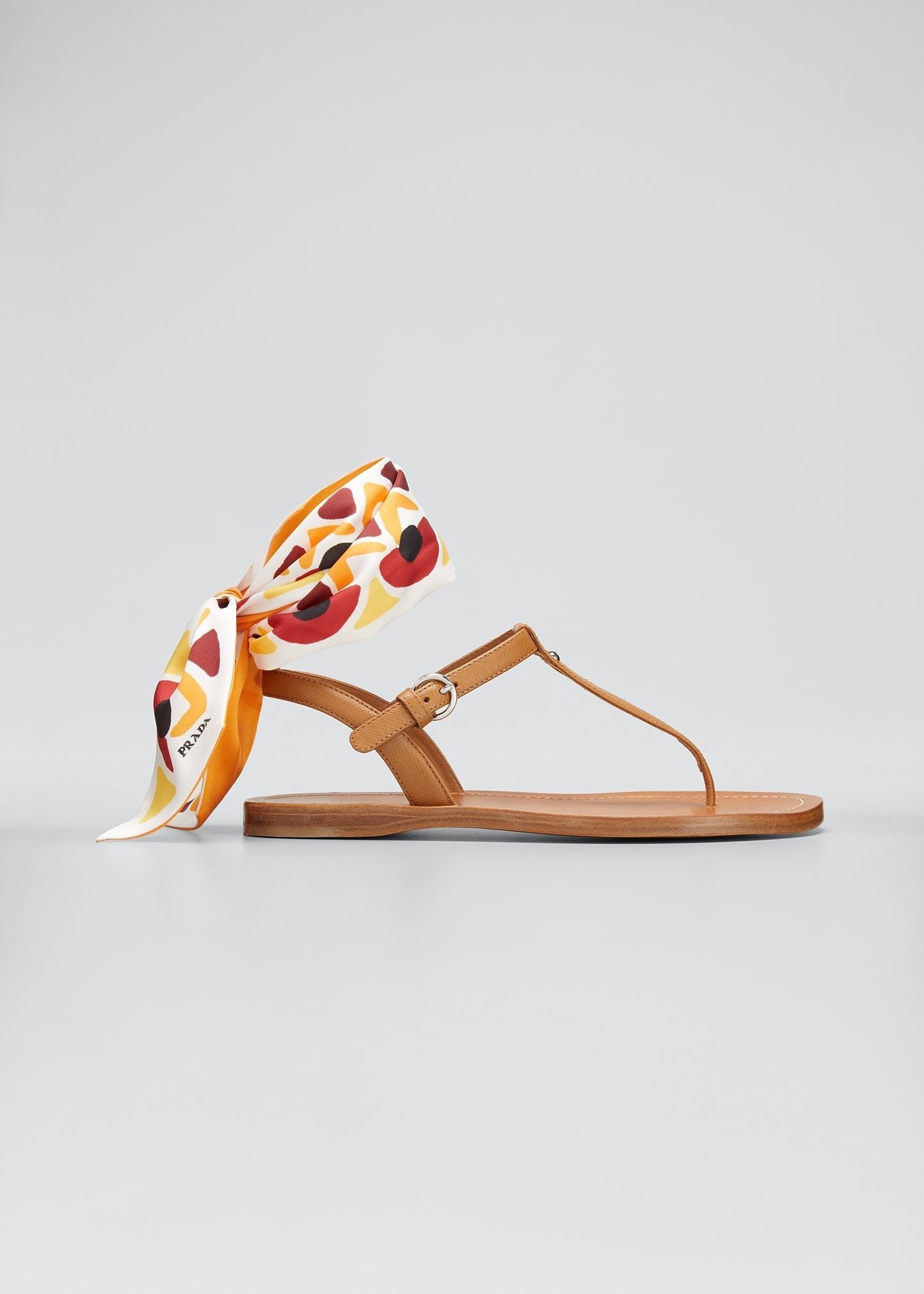 Prada Saffiano Leather Sandals With Scarf Tie