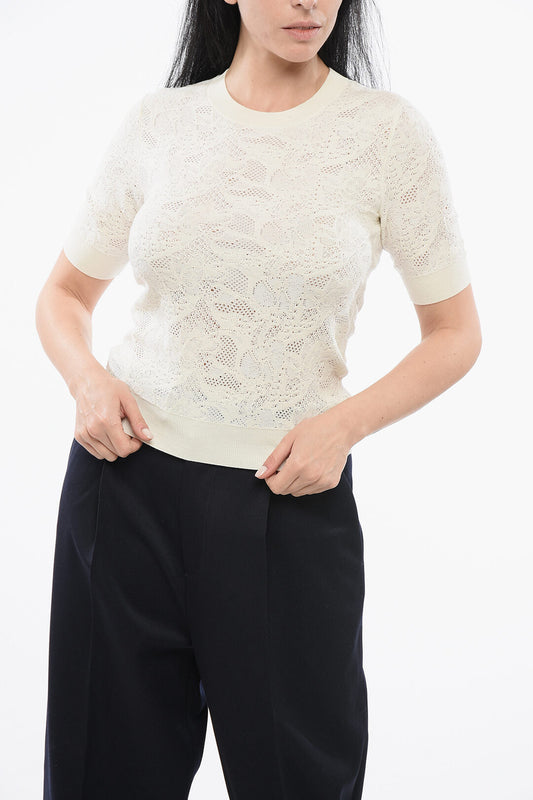 Chloe Short-sleeved Jacquard Silk Blend Sweater Regular 4 (S) White