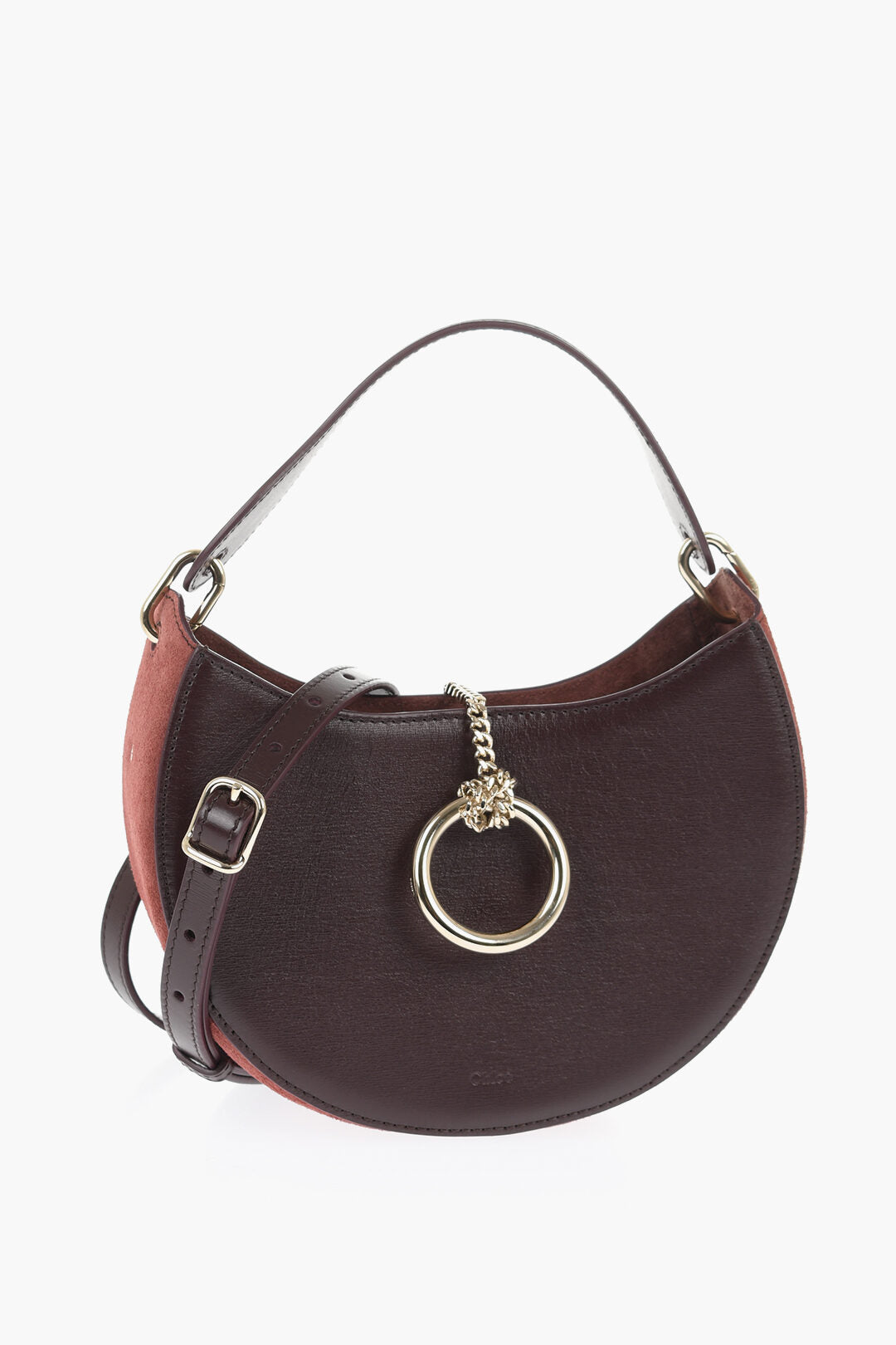 Chloe Solid Color Leather Hobo Bag with Suede Detail