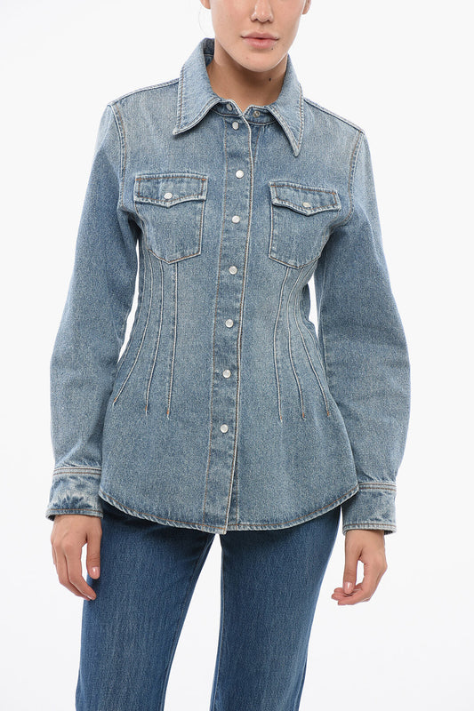 Chloe Stone Washed Slim Fit Denim Shirt Blue
