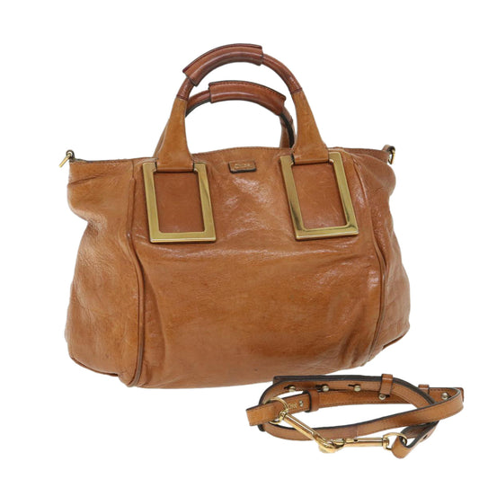 Chloe Etel Hand Bag Leather 2way Brown 03-10-50 th4093