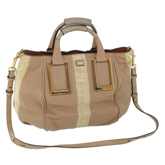 Chloe Etel Hand Bag Leather 2way Beige th4098
