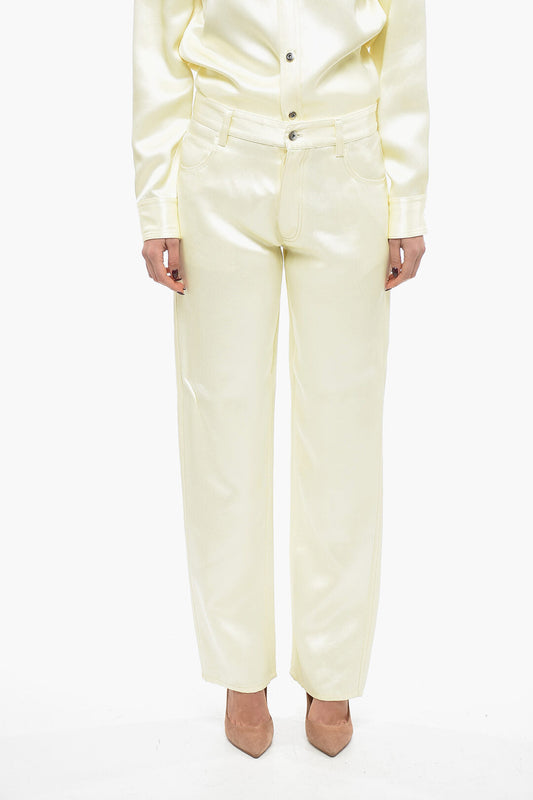Bottega Veneta Viscose and Silk Blend Pants with Loose Fit 42 Yellow