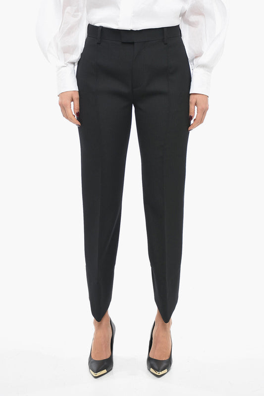 Bottega Veneta Wool Front-pleated Pants with Curved Design Black