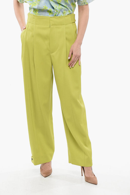 Bottega Veneta Wool Pleated Palazzo Pants 40 Yellow