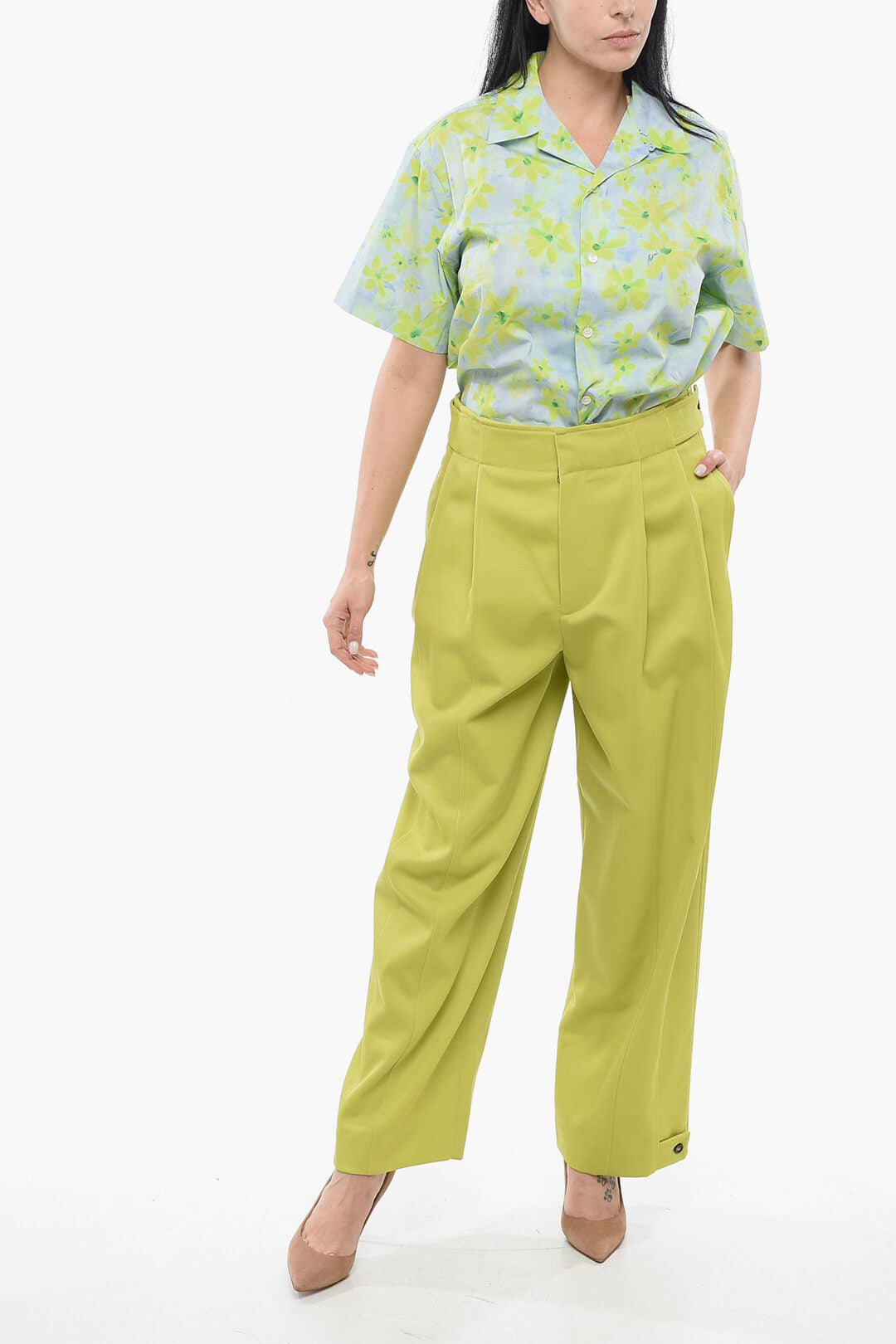 Bottega Veneta Wool Pleated Palazzo Pants