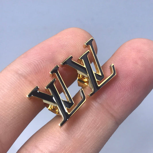 Louis Vuitton LOGO PINK AND BLACK GOLD STUD EARRINGS