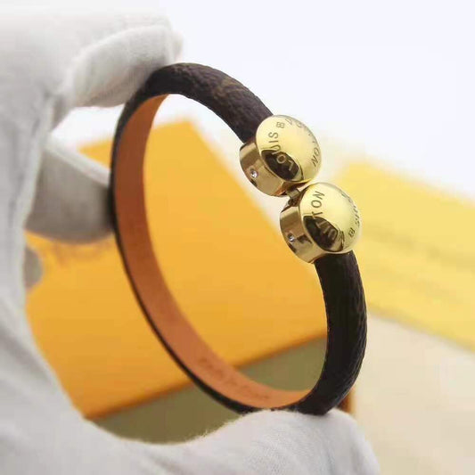 Louis Vuitton LEATHER ROPE 2 MOTIFS GOLD BRACELET