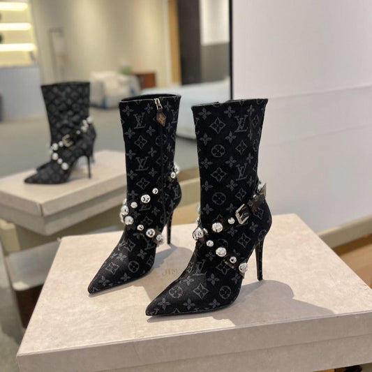 Louis Vuitton Ankle Boots 100mm Black Monogram Jacquard Fabric