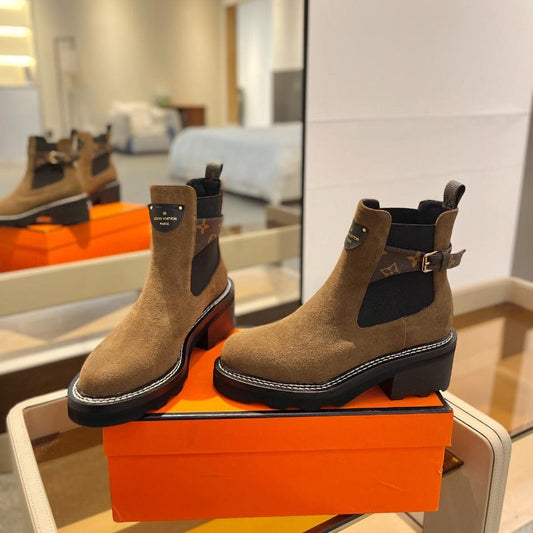 Louis Vuitton Beaubourg Ankle Boot 100mm Brown Yellow Suede