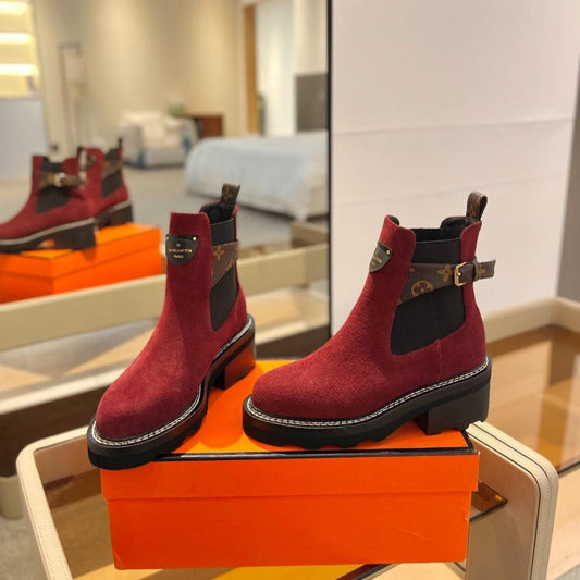 Louis Vuitton Beaubourg Ankle Boot 100mm Red Suede