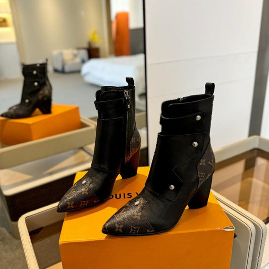 Louis Vuitton Trinity Ankle Boot 75mm Black Mix Dark Brown Monogram Calfskin