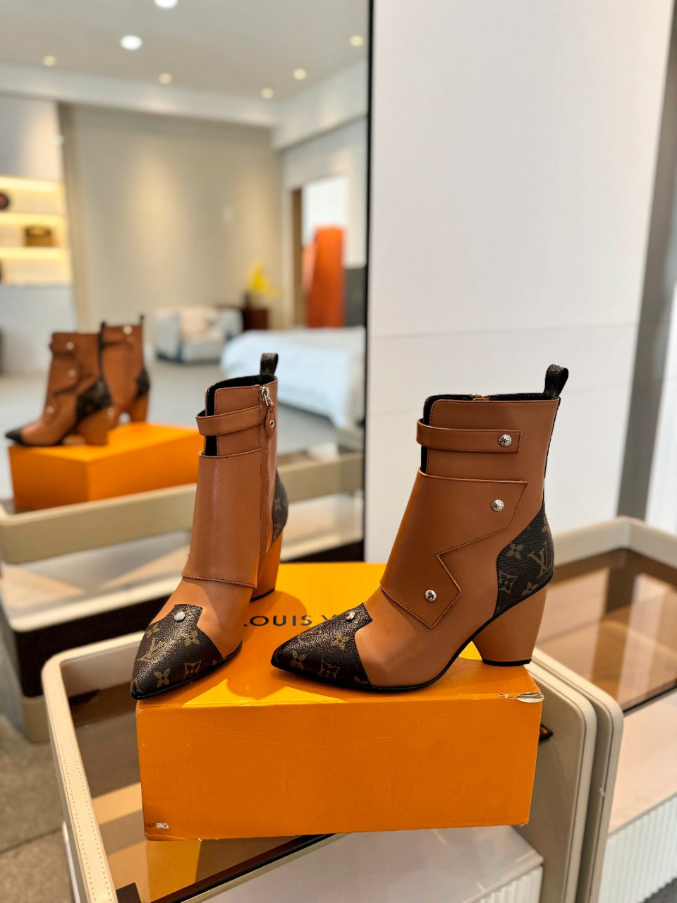 Louis Vuitton Trinity Ankle Boot 75mm Orange Brown Monogram Calfskin