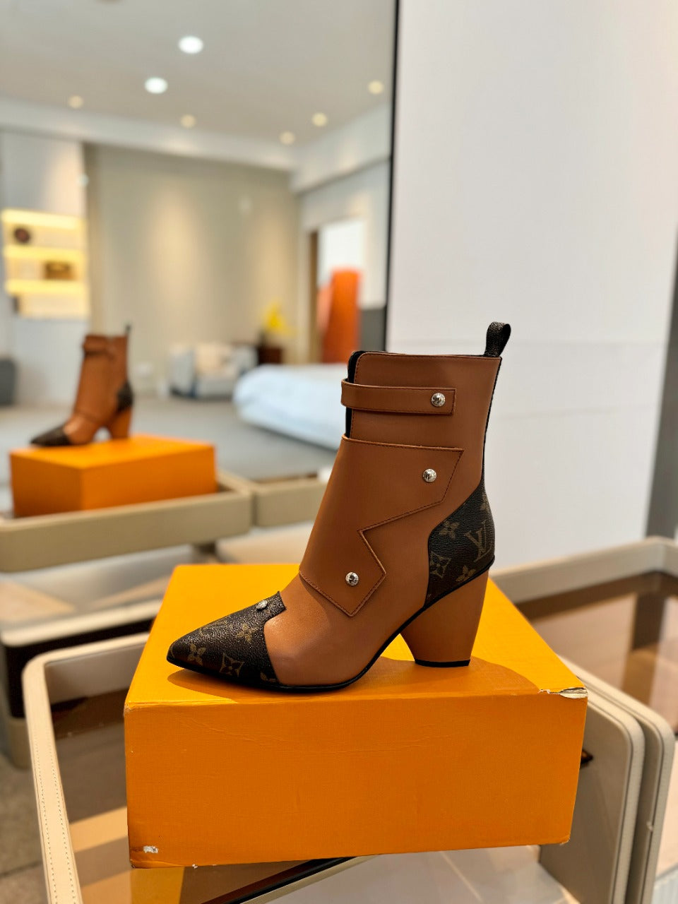 Louis Vuitton Trinity Ankle Boot 75mm Orange Brown Monogram Calfskin