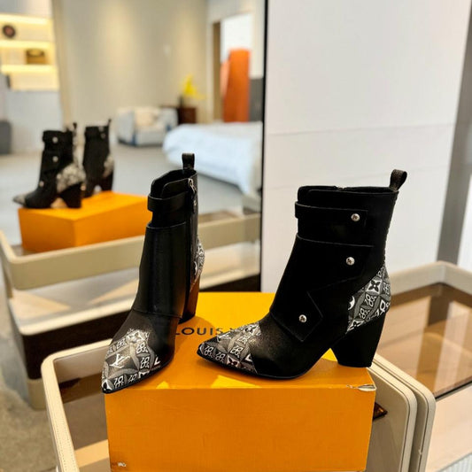 Louis Vuitton Trinity Ankle Boot 75mm Black Mix White Monogram Calfskin