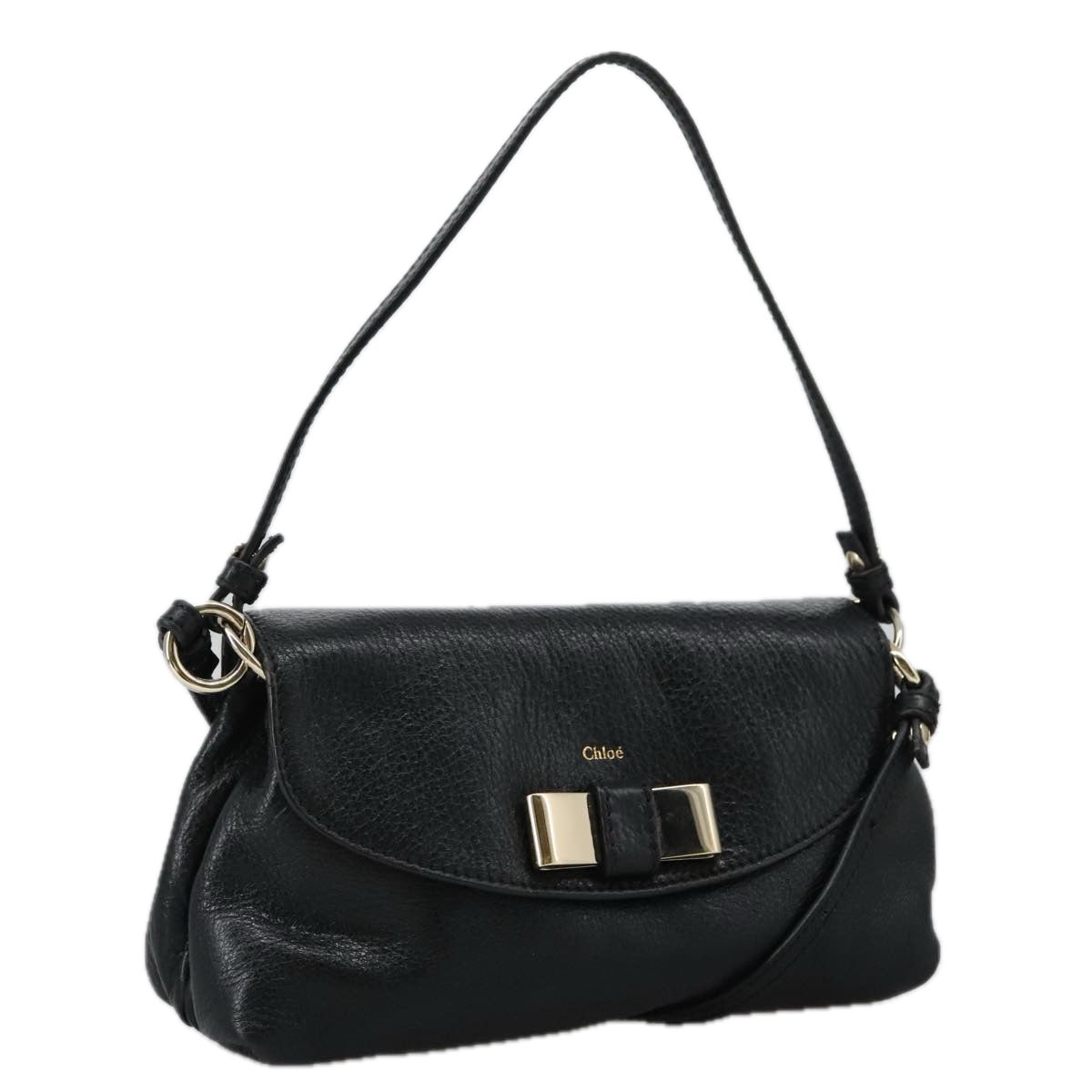 Chloe Lily Hand Bag Leather 2way Black Gold yk15964