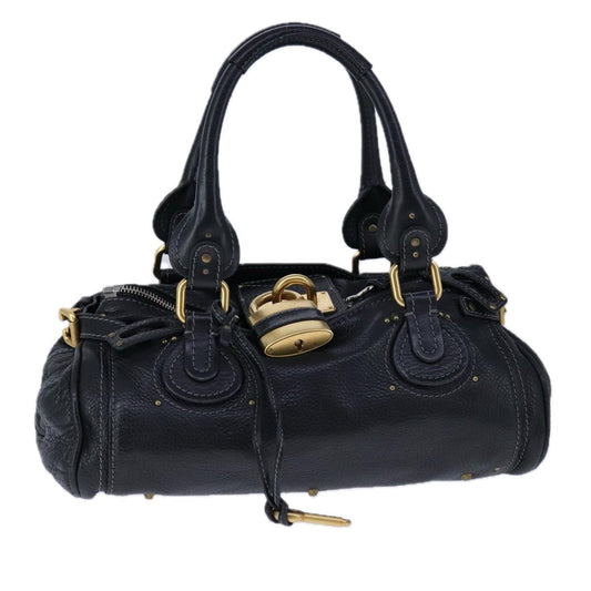 Chloe Paddington Hand Bag Leather Black Gold Silver yk16230