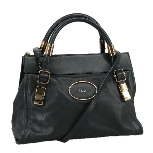 Chloe Victoria Hand Bag Leather 2way Black yk16517